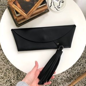 Handcrafted Black Leather Clutch Tassel Detail